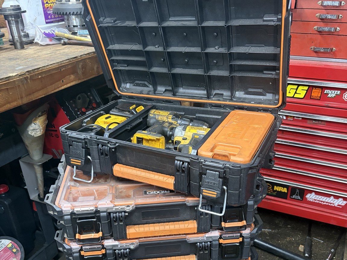 RIDGID Pro Gear modular storage system with tool and parts boxes