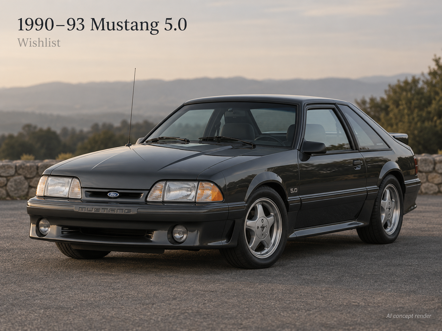 AI concept render of a 1990-93 Ford Mustang 5.0 future project